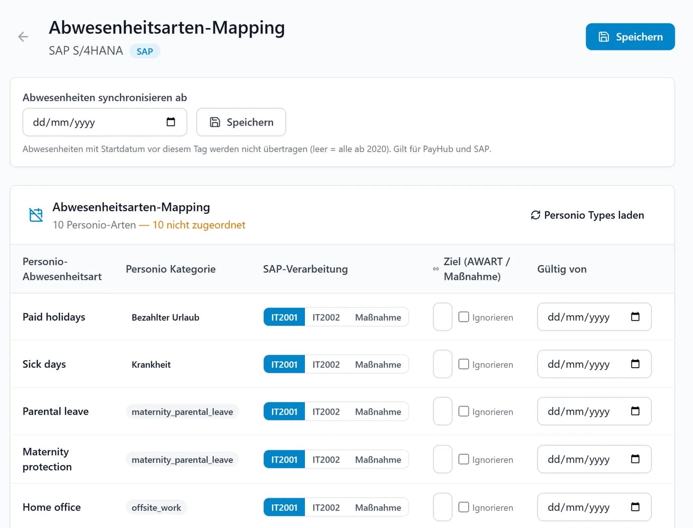 Abwesenheiten nach SAP