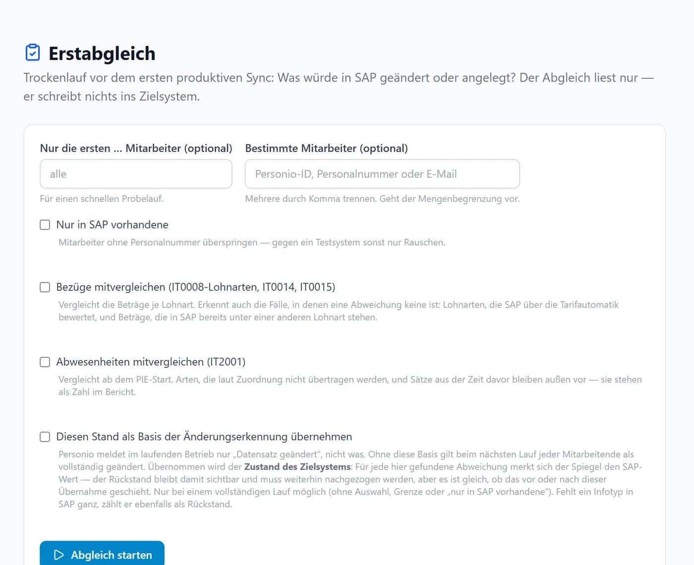 Erstabgleich vor dem Go-live